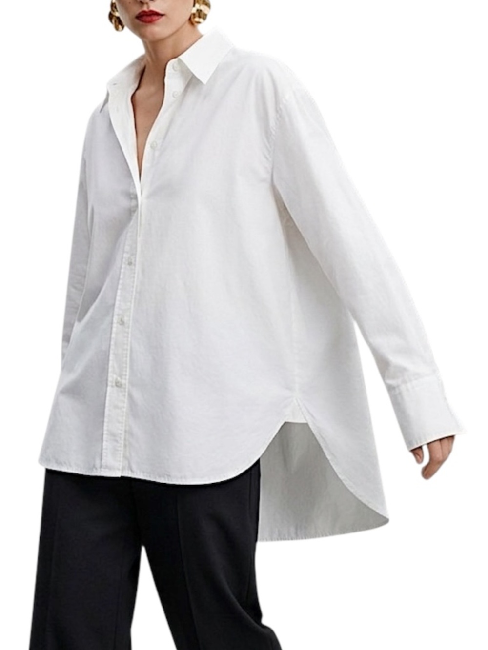 Mango minimalist white cotton poplin oversized button down long sleeve shirt 2